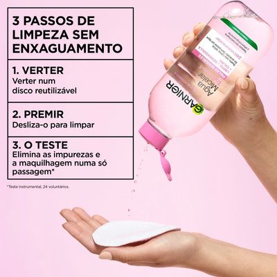 Garnier Água Micelar Tudo em 1: Limpa, remove a maquilhagem, elimina as impurezas e hidrata.